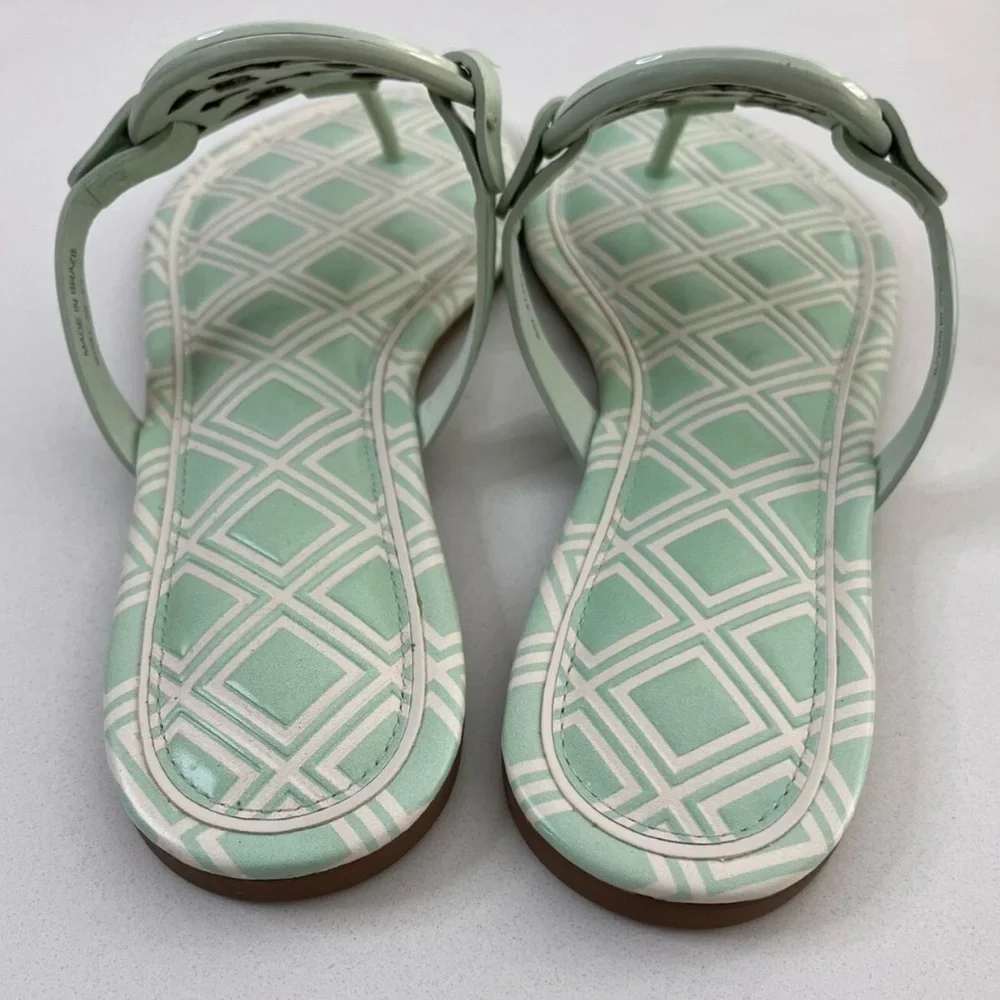 NEW TORY BURCH METAL MILLER SANDAL LEATHER/NEW IVORY MEADOW MIST SIZE 9 Shoes